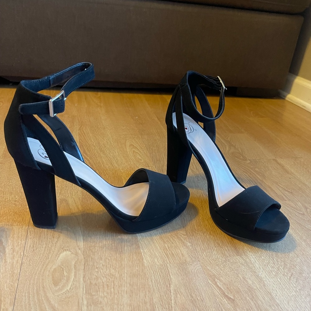Black ankle strap high heels